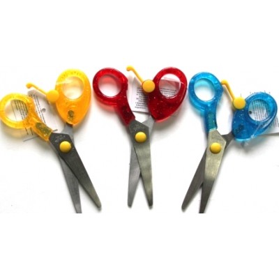 Ножницы детские с фиксатором пластик. цветные ручки с блестками Н-2111, Н2011В